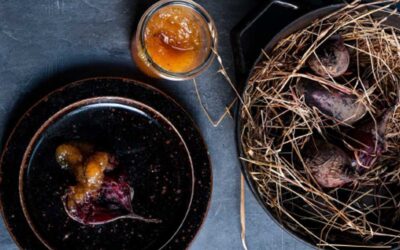 Baked Beets in hay with quincepuré